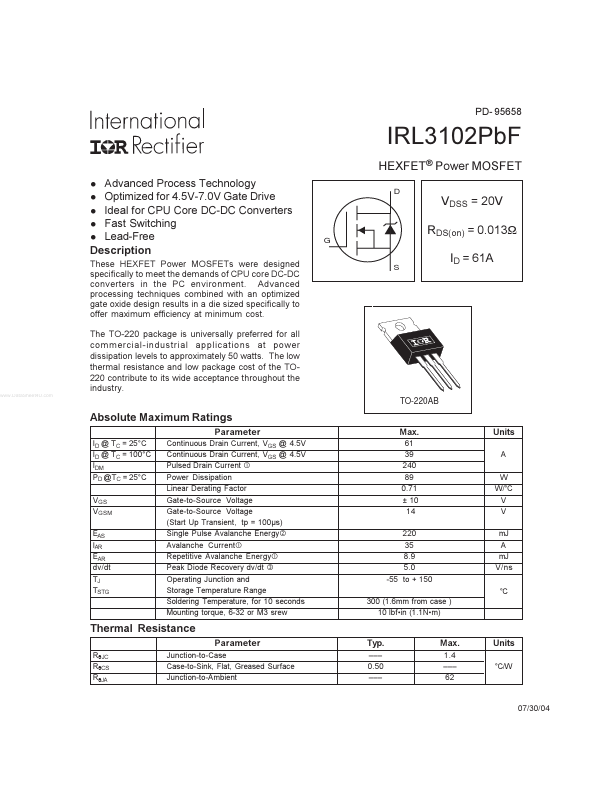 IRL3102PBF International Rectifier