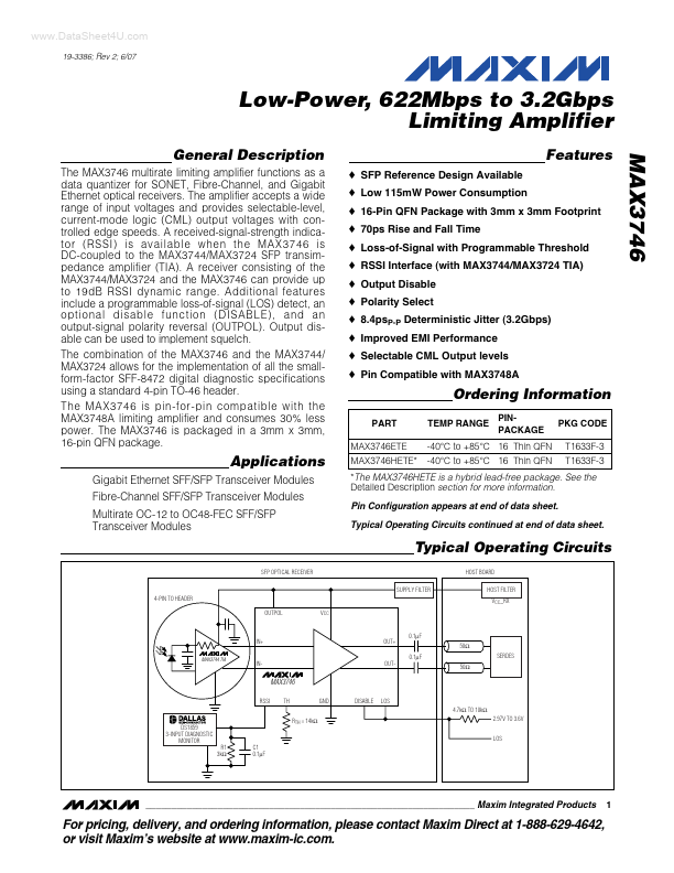 <?=MAX3746?> डेटा पत्रक पीडीएफ