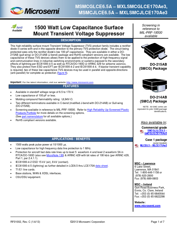 <?=MSMCGLCE7.5A?> डेटा पत्रक पीडीएफ