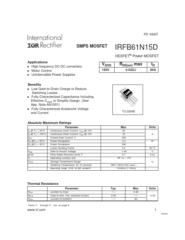 IRFB61N15D International Rectifier