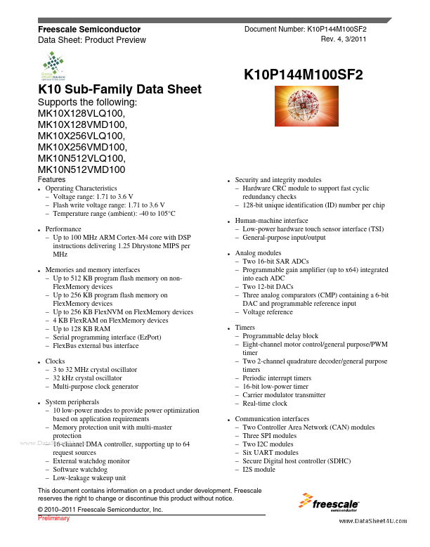 K10P144M100SF2 Freescale Semiconductor