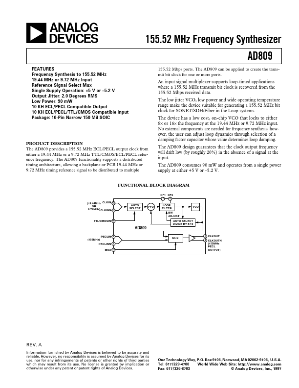 AD809 Analog Devices