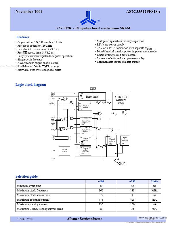 <?=AS7C33512PFS18A?> डेटा पत्रक पीडीएफ