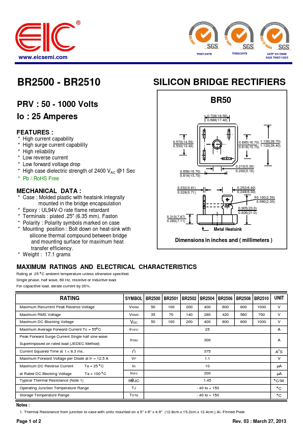BR2502 EIC discrete Semiconductors