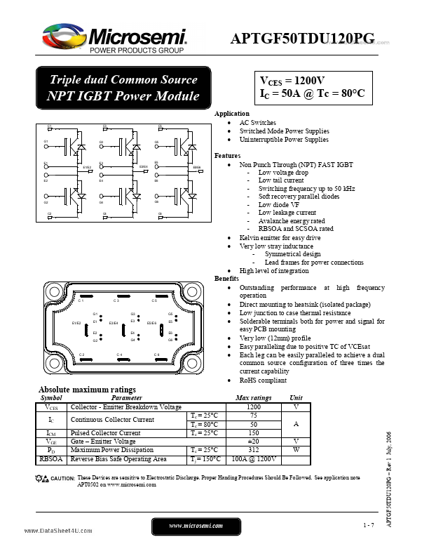 APTGF50TDU120PG Microsemi Corporation