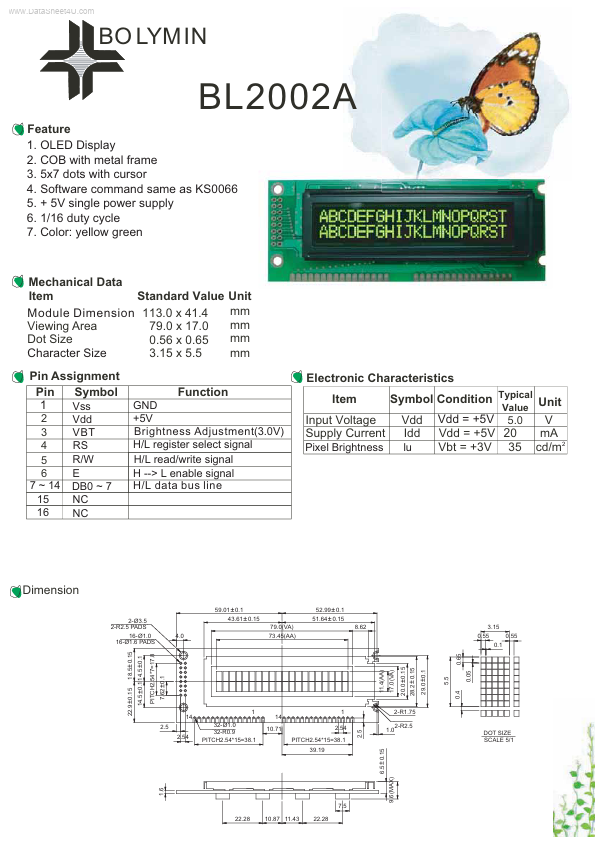 <?=BL2002A?> डेटा पत्रक पीडीएफ