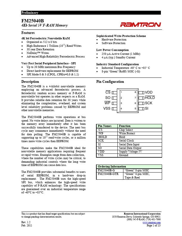 FM25040B Ramtron