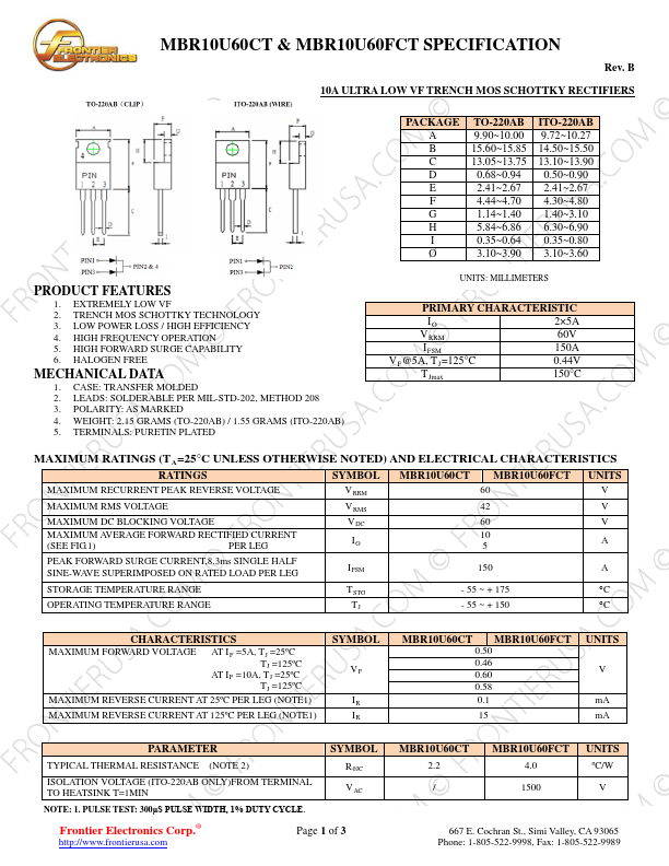 MBR10U60CT Frontier Electronics