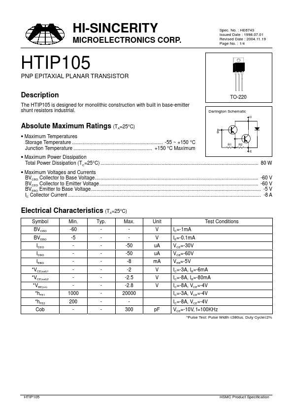 HTIP105 Hi-Sincerity Mocroelectronics