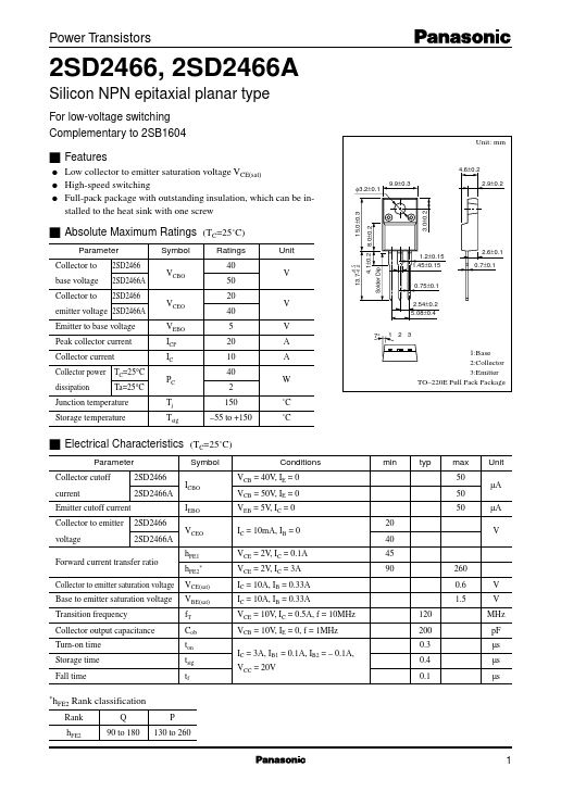 2SD2466A Panasonic Semiconductor