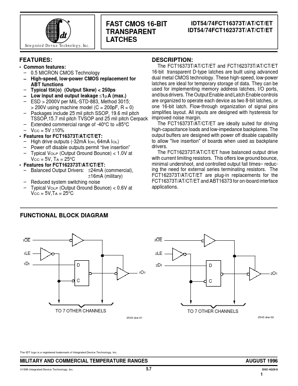 IDT54FCT162373AT Integrated Device