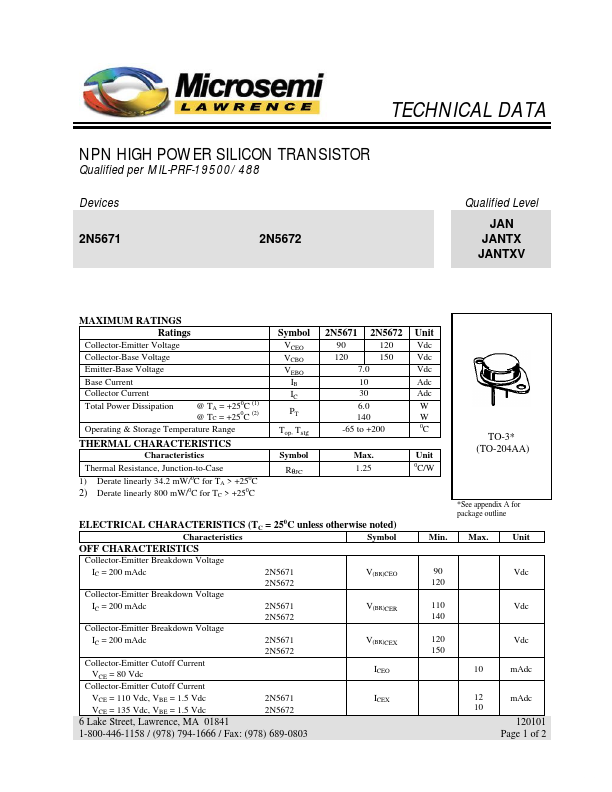 2N5671 Microsemi