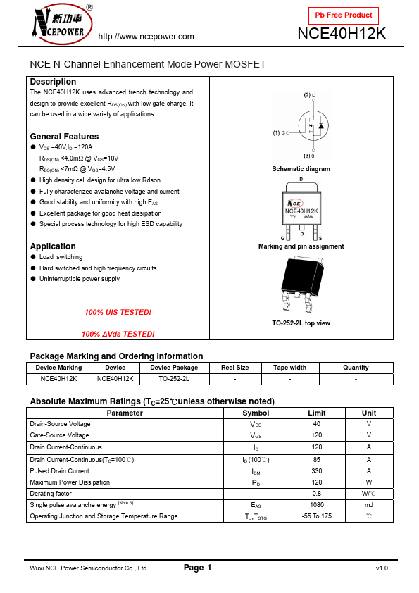 NCE40H12K NCE Power Semiconductor