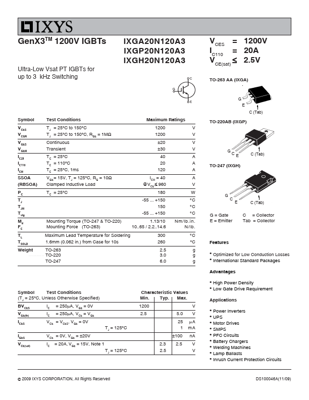 IXGP20N120A3