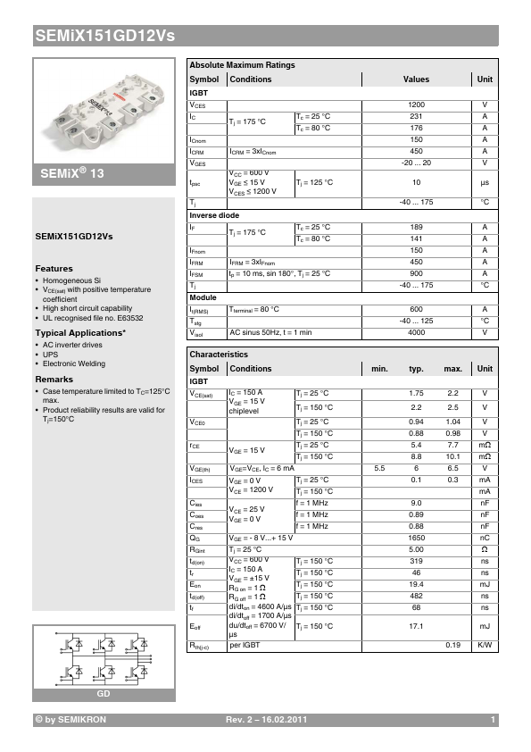 <?=SEMiX151GD12Vs?> डेटा पत्रक पीडीएफ