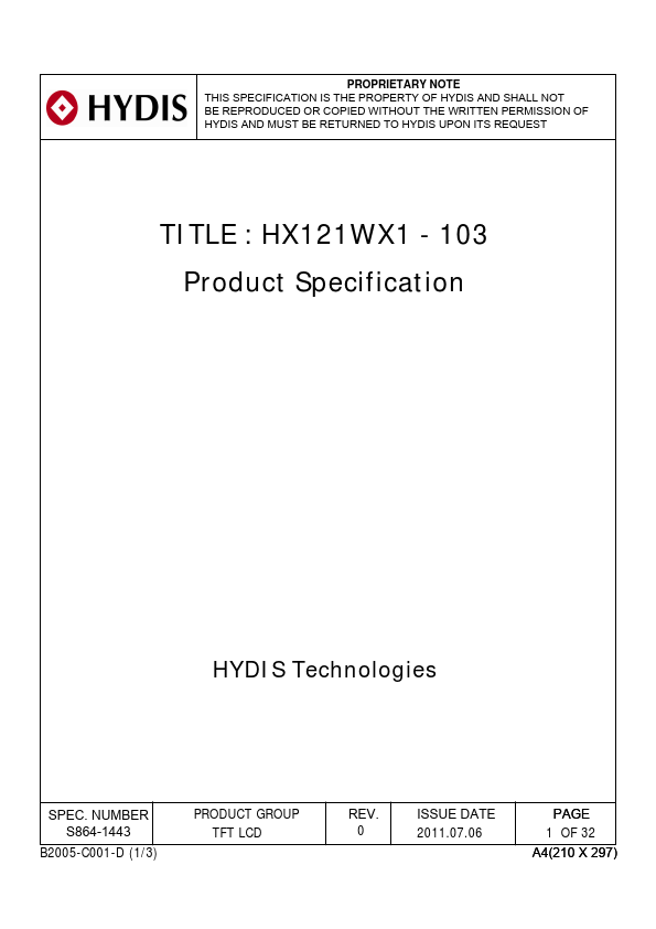 HX121WX1-103 HYDIS