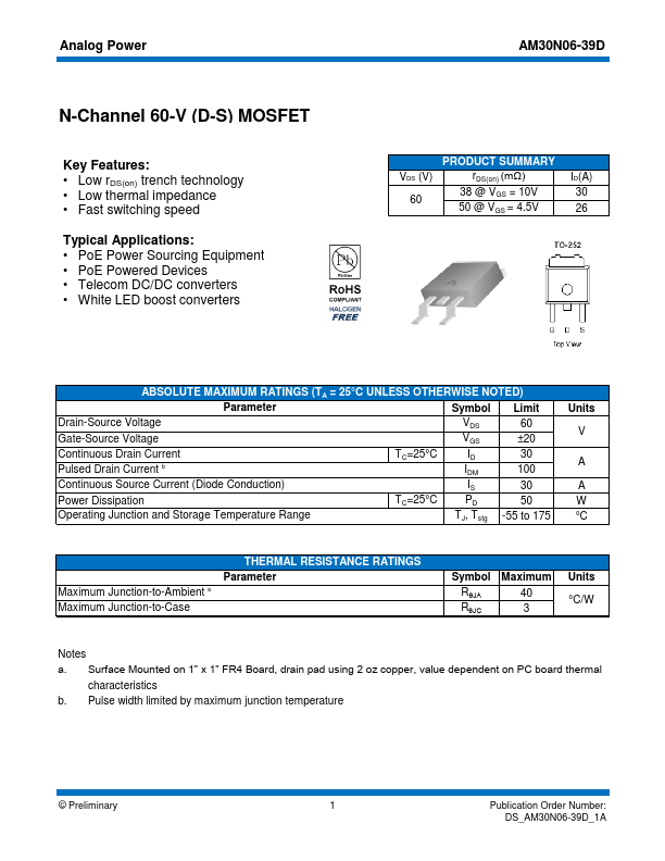 <?=AM30N06-39D?> डेटा पत्रक पीडीएफ