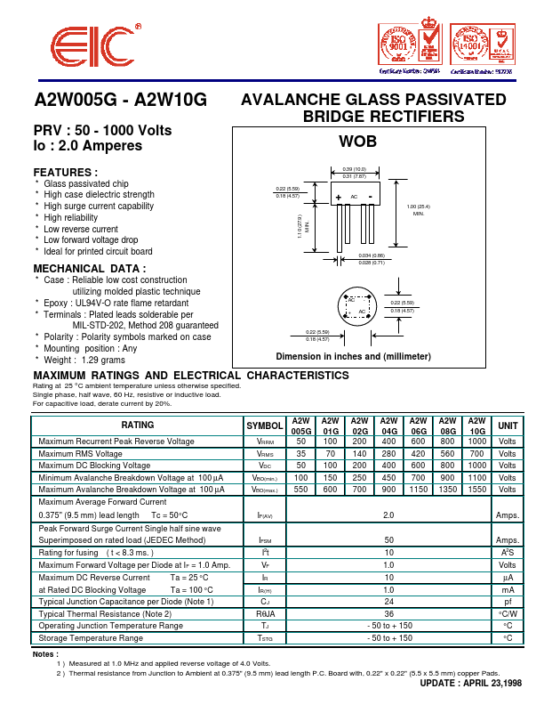 A2W08G EIC discrete Semiconductors