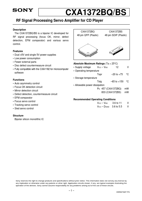 CXA1372BS Sony Corporation