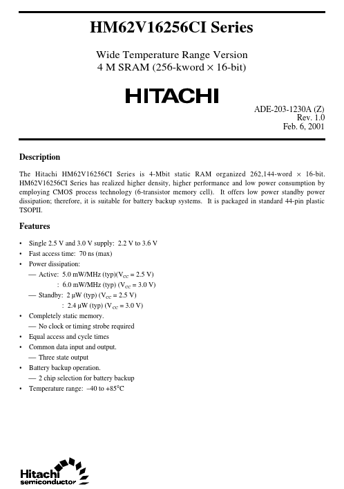 HM62V16256CI Hitachi Semiconductor