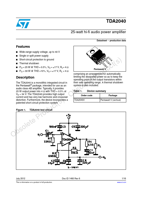 TDA2040 ST Microelectronics
