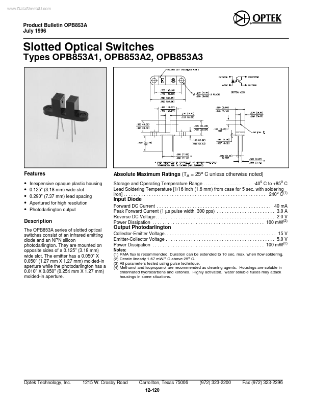 <?=OPB853A1?> डेटा पत्रक पीडीएफ