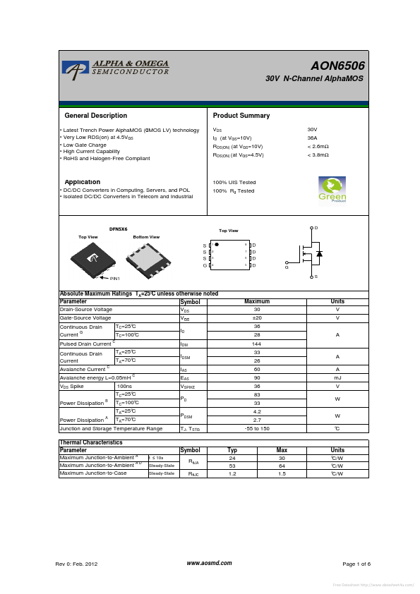 AON6506 Alpha & Omega Semiconductors