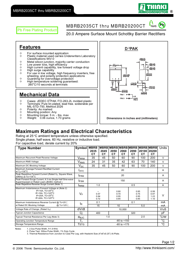 MBRB20200CT Thinki Semiconductor