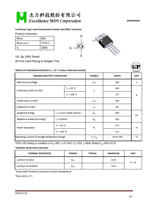 EMD03N06E Excelliance MOS