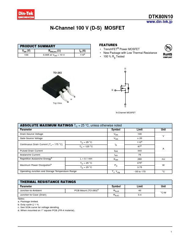 <?=DTK80N10?> डेटा पत्रक पीडीएफ