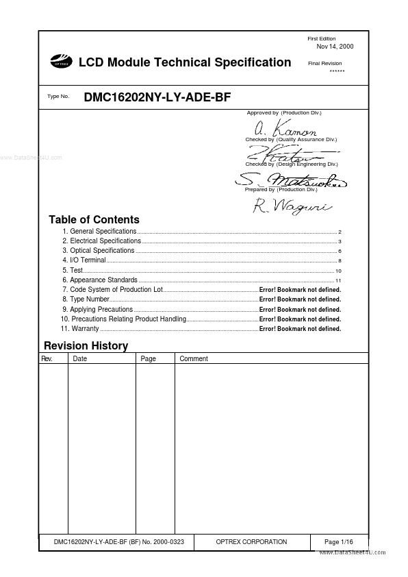 DMC16202NY-LY-ADE-BF OPTREX CORPORATION