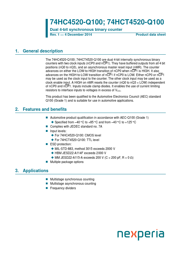 74HC4520-Q100 NXP