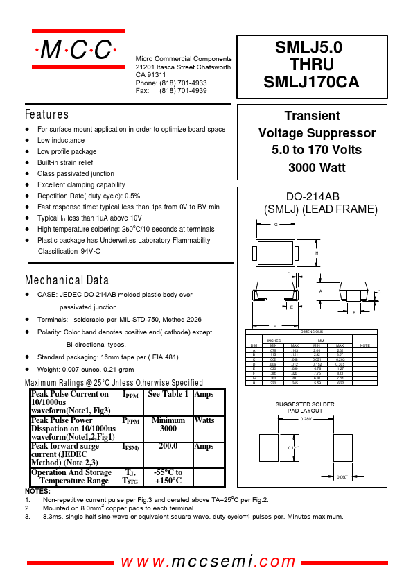 SMLJ90CA Micro Commercial Components