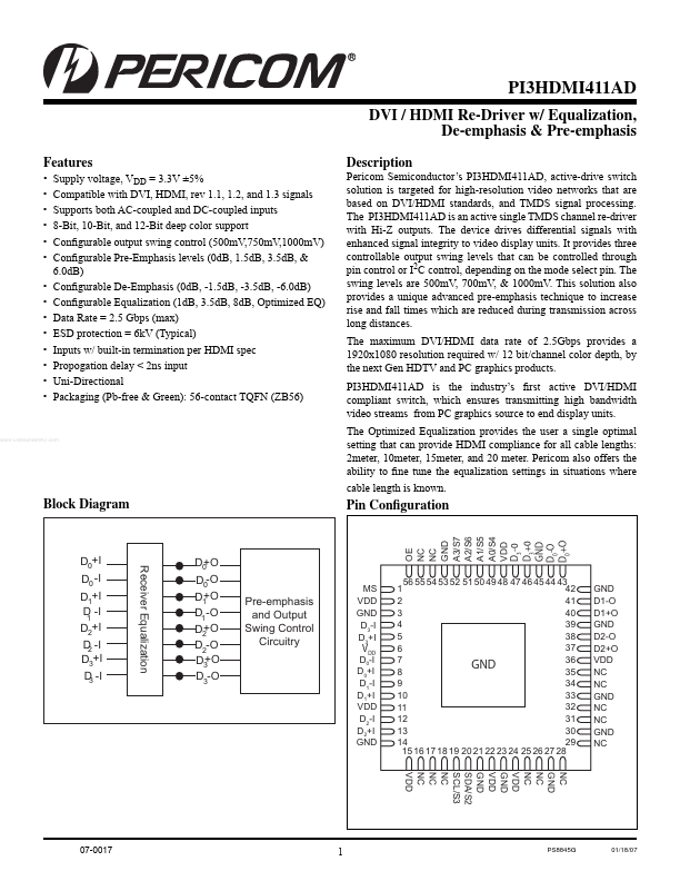 <?=PI3HDMI411AD?> डेटा पत्रक पीडीएफ