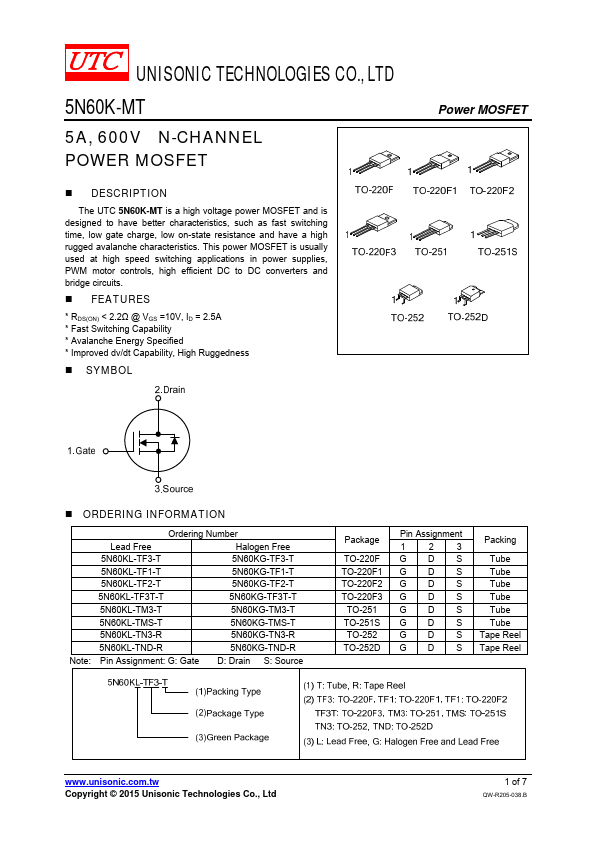 5N60K-MT Unisonic Technologies