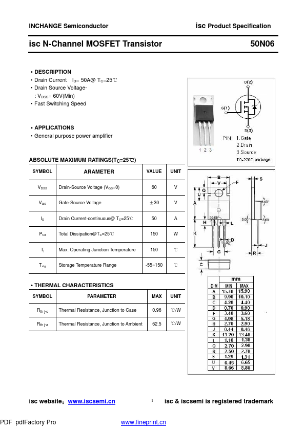 50N06 Inchange Semiconductor