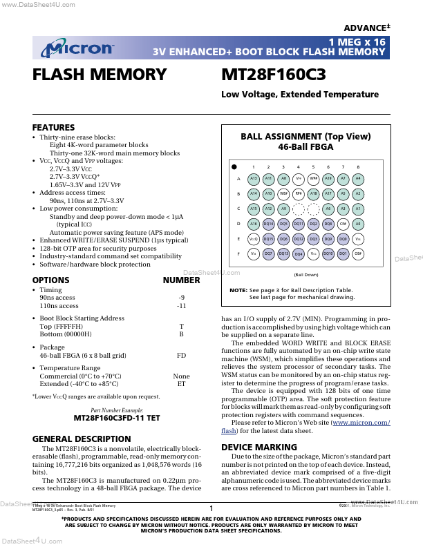 <?=MT28F160C3?> डेटा पत्रक पीडीएफ