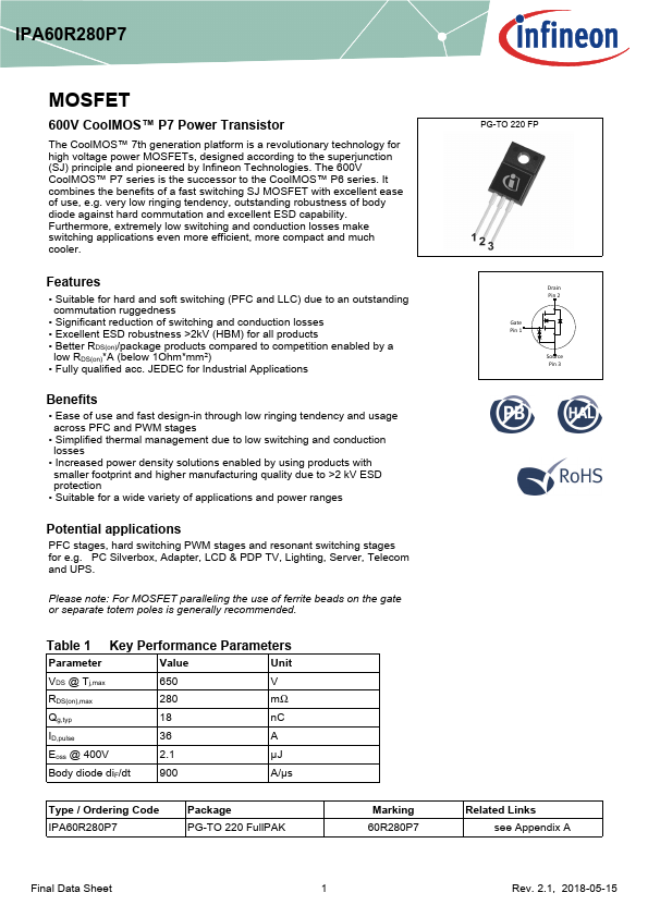 IPA60R280P7 Infineon