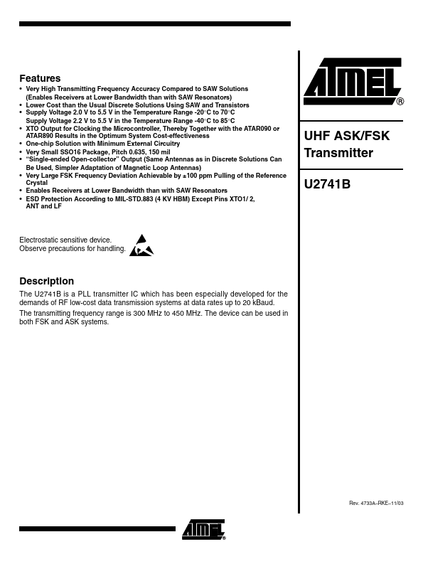 U2741B-NFBG3 ATMEL Corporation