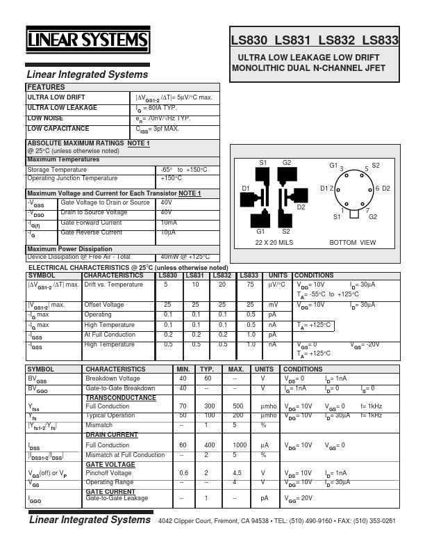 LS833 Linear Integrated Systems