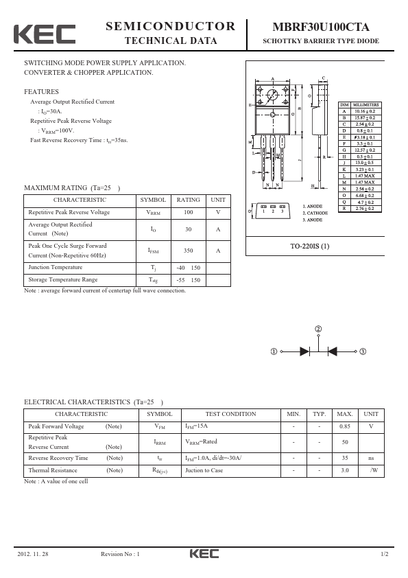 MBRF30U100CTA