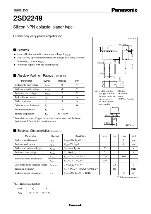 2SD2249 Panasonic Semiconductor