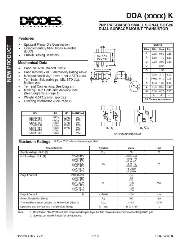 DDA114YK Diodes Incorporated