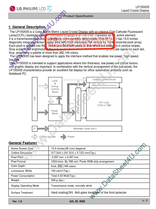 <?=LP150X05?> डेटा पत्रक पीडीएफ