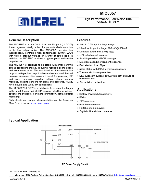 MIC5357 Micrel Semiconductor