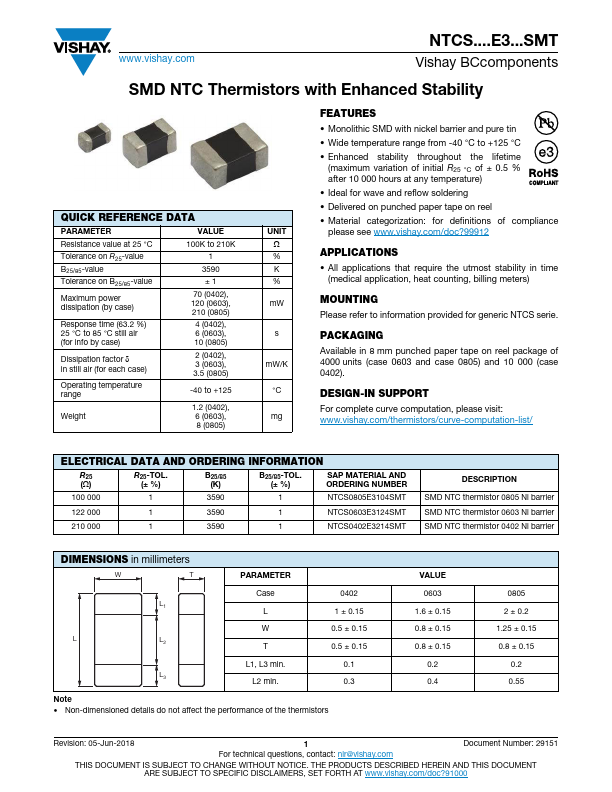 NTCS0805E3104SMT Vishay