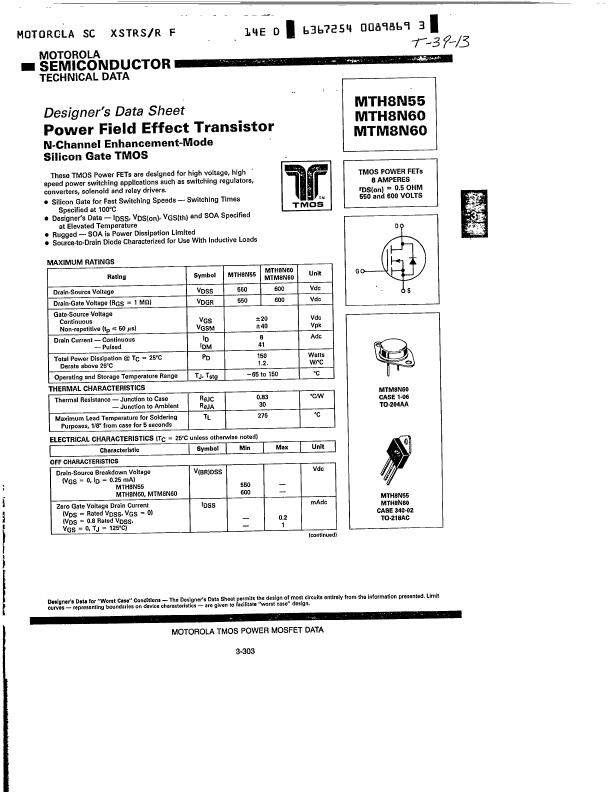 MTH8N60 Motorola Semiconductor