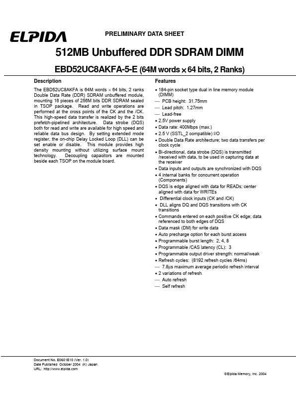 EBD52UC8AKFA-5-E Elpida Memory