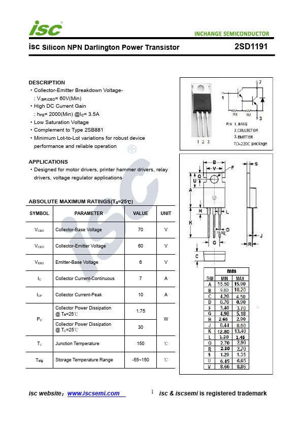 2SD1191 Inchange Semiconductor