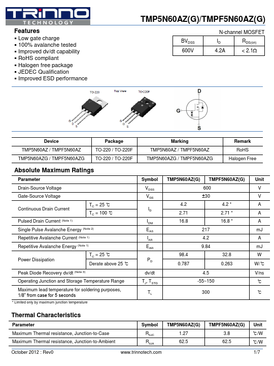 TMPF5N60AZ TRinno